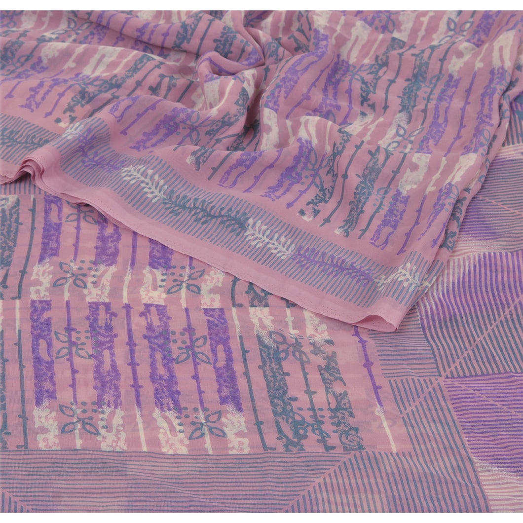 Sanskriti Vintage Purple Saree Georgette Printed Sari 5 Yard Craft Soft Fabric