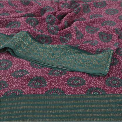 Sanskriti Vintage Bollywood Printed Sari Pure Georgette Silk Sustainable Fabric Purple Saree