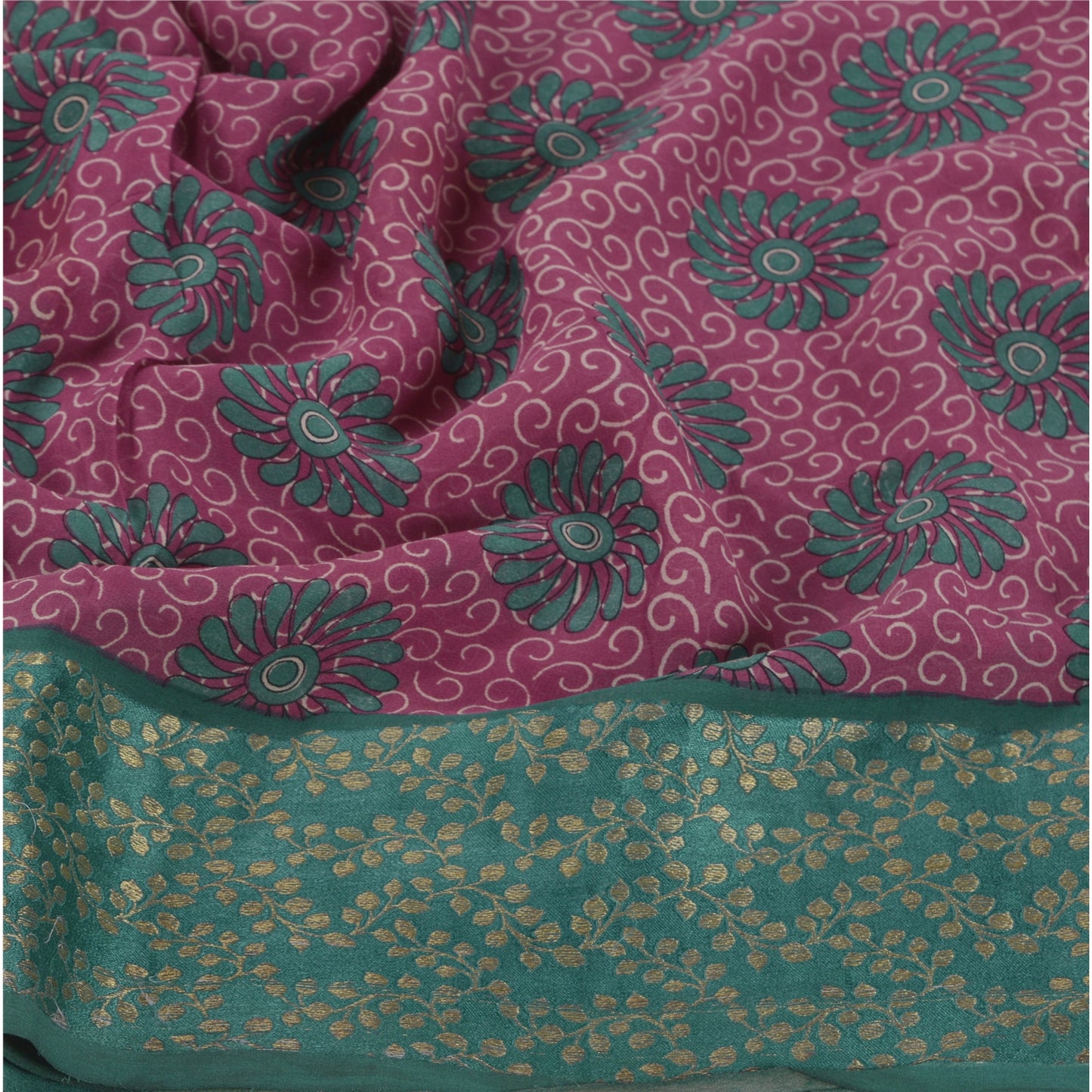 Sanskriti Vintage Bollywood Printed Sari Pure Georgette Silk Sustainable Fabric Purple Saree