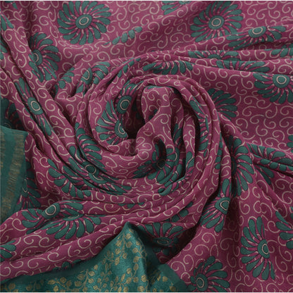 Sanskriti Vintage Bollywood Printed Sari Pure Georgette Silk Sustainable Fabric Purple Saree