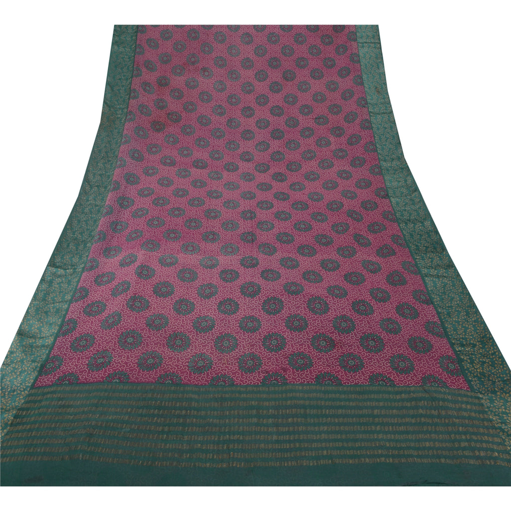 Sanskriti Vintage Bollywood Printed Sari Pure Georgette Silk Sustainable Fabric Purple Saree