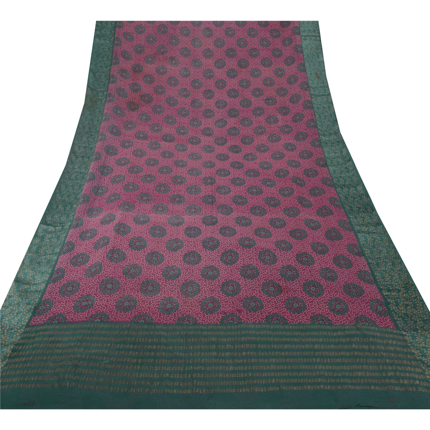 Sanskriti Vintage Bollywood Printed Sari Pure Georgette Silk Sustainable Fabric Purple Saree