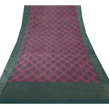 Sanskriti Vintage Bollywood Printed Sari Pure Georgette Silk Sustainable Fabric Purple Saree