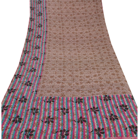 Sanskriti Vintage Pink Saree 100% Pure Georgette Silk Printed Sari Craft Sustainable Fabric