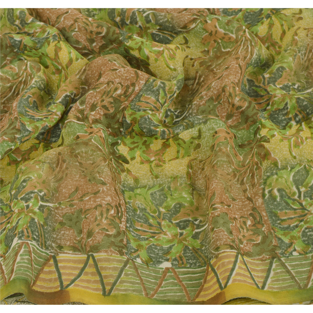 Сари Sanskriti Vintage Green Saree из чистого шелка-жоржета с принтом, мягкая ткань для рукоделия, устойчивая ткань