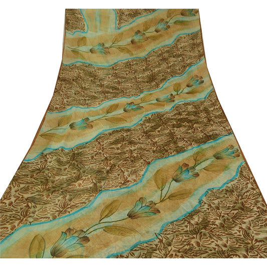 Sanskriti Vintage Cream Digital Printed Saree Blend Georgette Sari Craft Sustainable Fabric