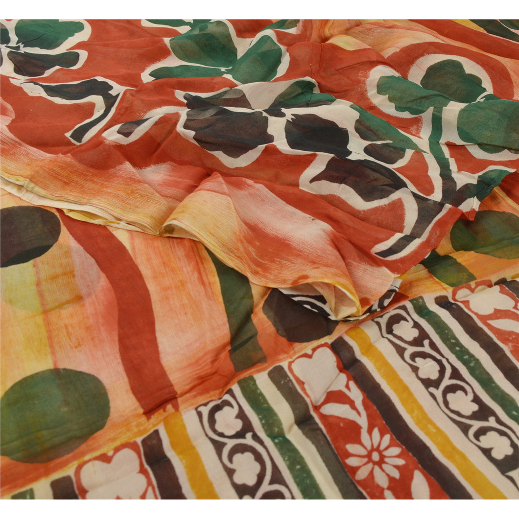 Sanskriti Vintage Digital Printed Peach Saree Blend Georgette Sari Craft Fabric