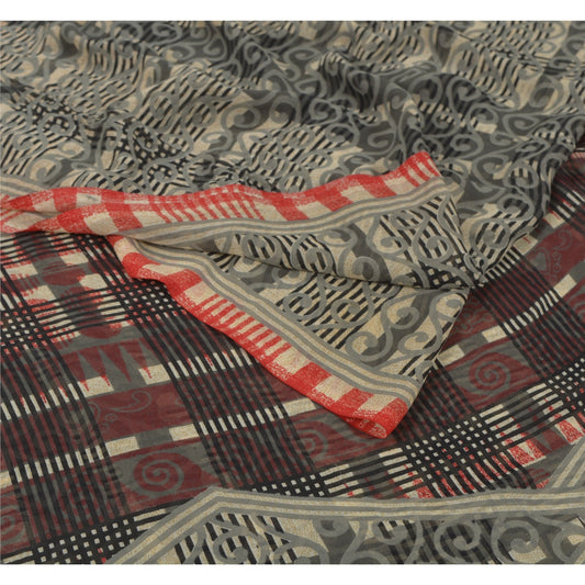 Санскрити Винтаж Печатный Серый Сари Жоржет Сари 5Yd Craft Decor Мягкая Экологичная Ткань