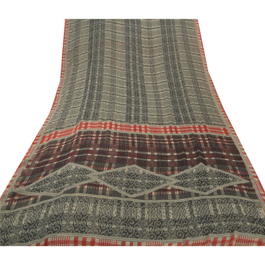 Санскрити Винтаж Печатный Серый Сари Жоржет Сари 5Yd Craft Decor Мягкая Экологичная Ткань