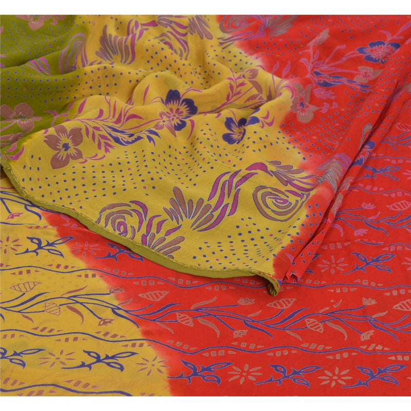 Sanskriti Vintage 100% Pure Georgette Silk Printed Red Sarees 5Yd Craft Decor Fabric Bohemian Fabric For Dressmaking,Upcyclers