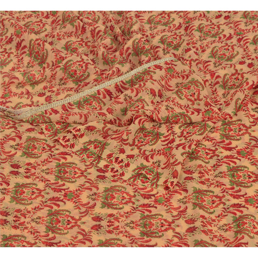 Сари Sanskriti Vintage Cream Saree Georgette Printed Sari 5Yd Decor Soft Craft Sustainable Fabric