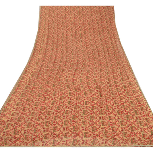 Сари Sanskriti Vintage Cream Saree Georgette Printed Sari 5Yd Decor Soft Craft Sustainable Fabric