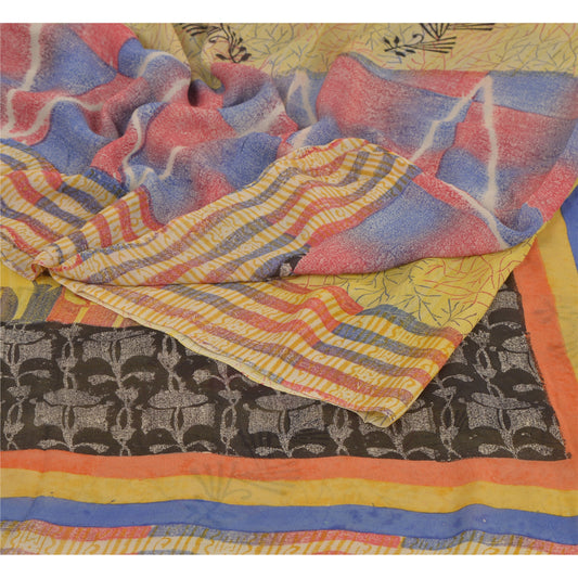 Sanskriti Vintage Saree Pure Georgette Silk Printed Sari Craft Multicolor Sustainable Fabric