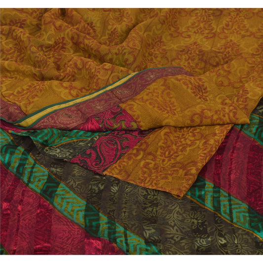 Sanskriti Vintage Bollywood Printed Sari Pure Georgette Silk 5 Yd Sustainable Fabric Saree