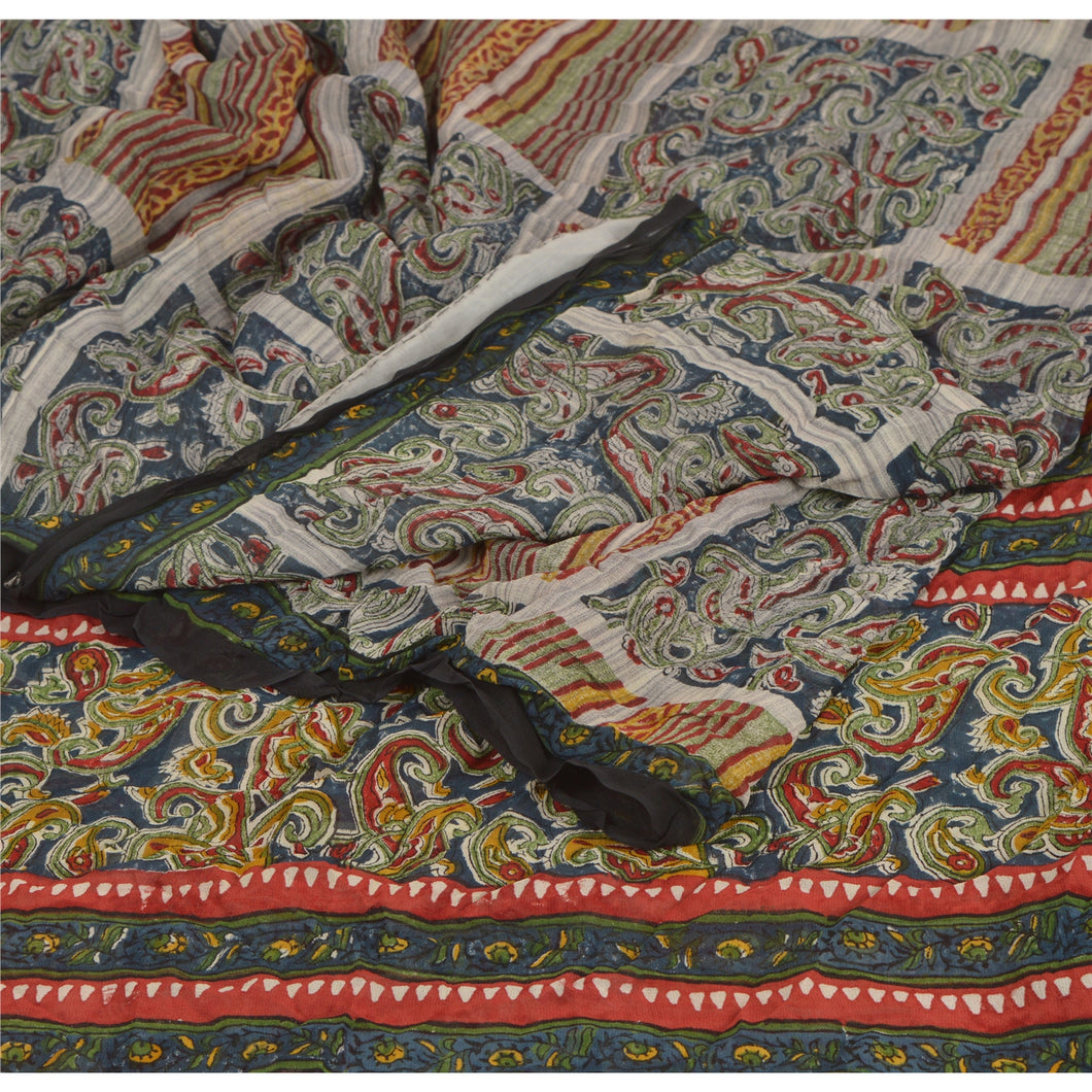 Sanskriti VintageSaree Pure Georgette Silk Printed Sari Craft Multicolor Fabric
