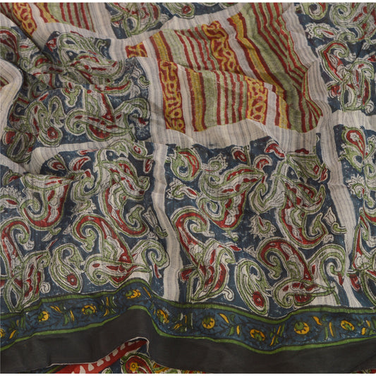 Sanskriti Vintage Sari Ren Georgette Silke Trykt Sari Håndværk Flerfarvet Bæredygtigt Stof