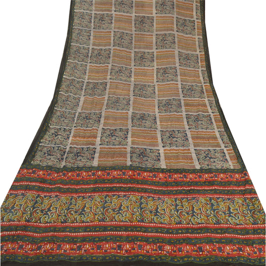 Sanskriti VintageSaree Чистый шелк-жоржет с принтом Сари Ремесло Многоцветная Экологичная Ткань