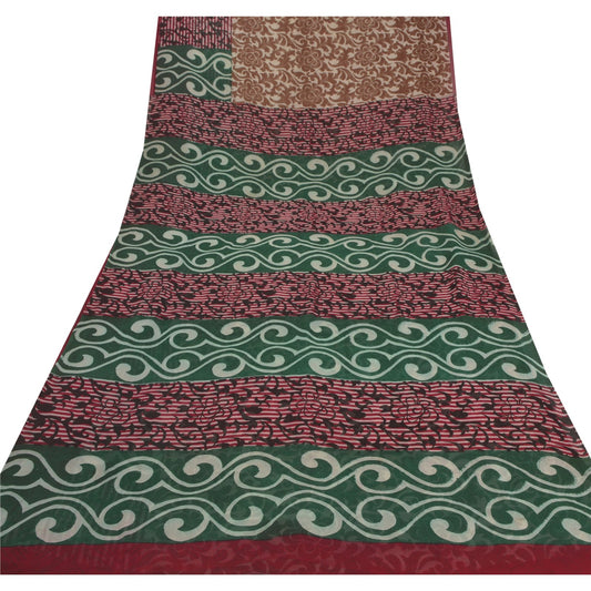 Sanskriti Vintage Saree Pure Georgette Silk Printed Sari 5Yd Craft Decor Sustainable Fabric