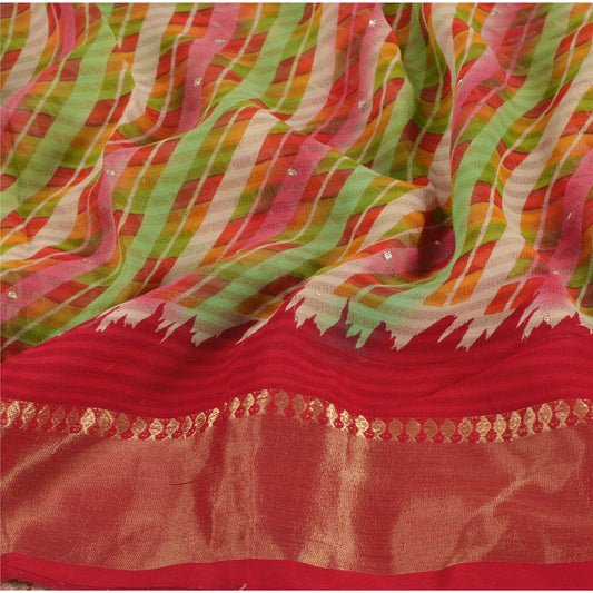 Sanskriti Vintage Rød Sari Blandet Georgette Trykt Sari 5 Yard Håndværk Dekor Bæredygtigt Stoff