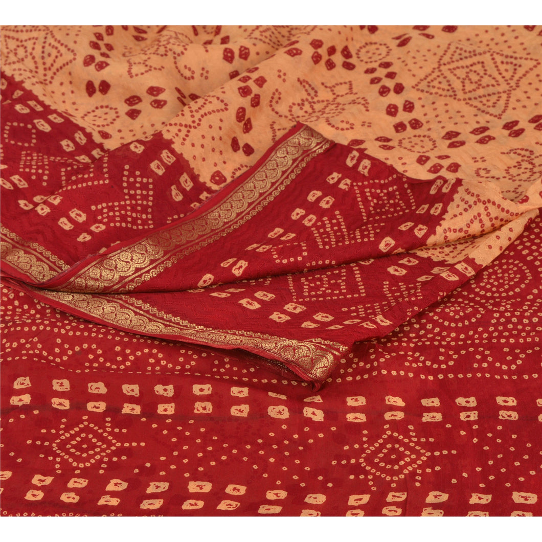 Beige Saree Blend Silk Printed Zari Border Sari Craft Fabric