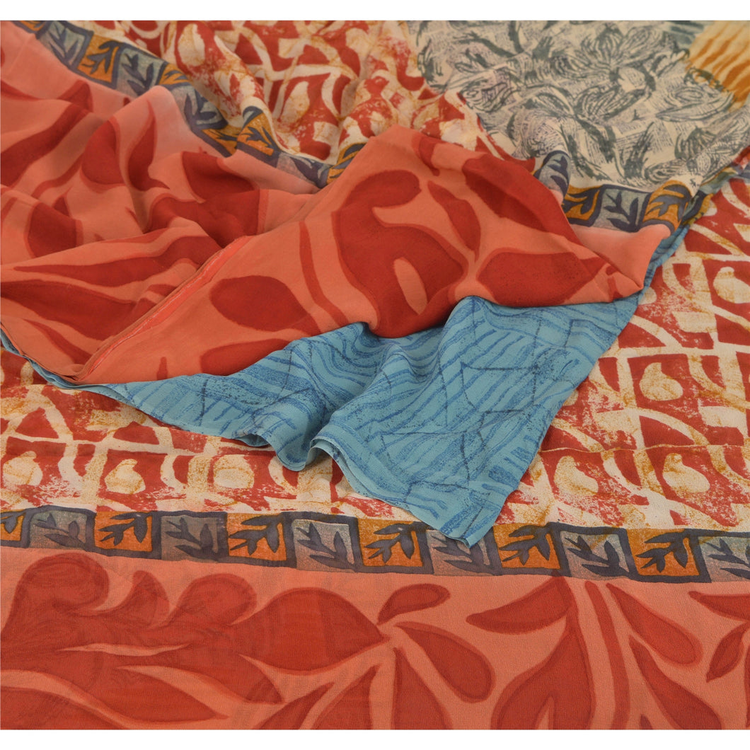 Sanskriti Vintage Saree Pure Georgette Silk Printed Sari Multicolor Craft Fabric