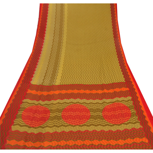 Sanskriti Vintage Green Saree Georgette Printed Sari 5 Yard Craft Sustainable Fabric