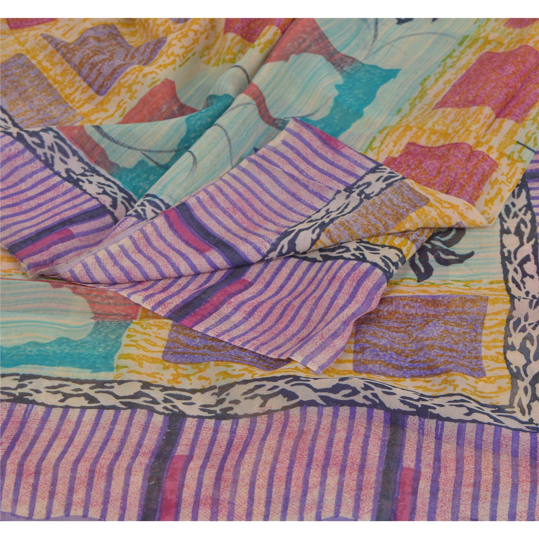 Multicolor Saree Pure Georgette Silk Printed Sari Craft Fabric