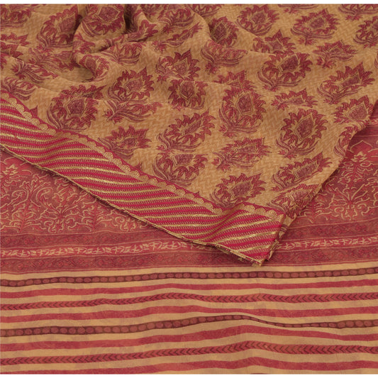 Sanskriti Vintage Beige Sari Georgette Trykt Sari 5 Yard Håndværk Bæredygtigt Stoff