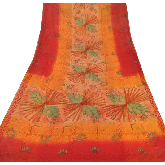Sanskriti Vintage Saree Blend Georgette Printed Sari 5Yd Craft Multicolor Sustainable Fabric