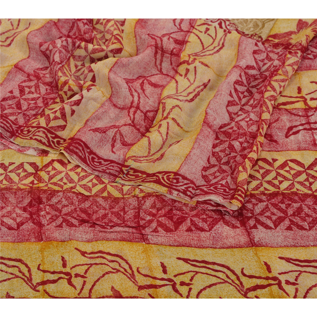 Sanskriti Vintage Yellow Sarees Blend Georgette Printed Sari 5 YD Craft Fabric