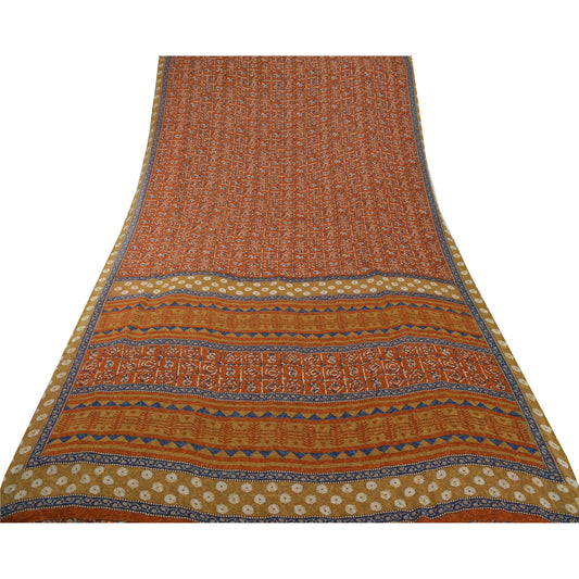 Санскрити Винтажное индийское сари Оранжевый Жоржет Печатные Сари Ремесло 5 YD Экологичная Ткань