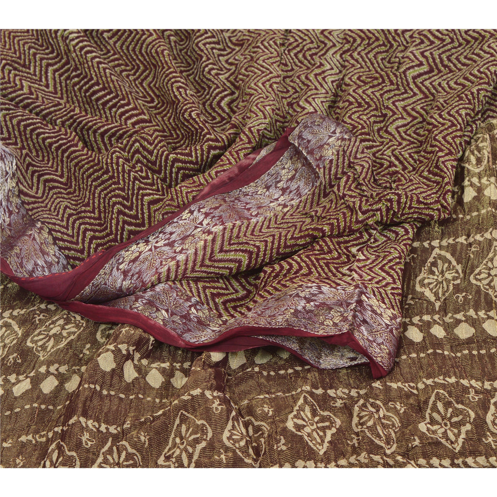 Sanskriti Vintage Dark Red Saree Pure Georgette Silk Printed Sari Craft Sustainable Fabric
