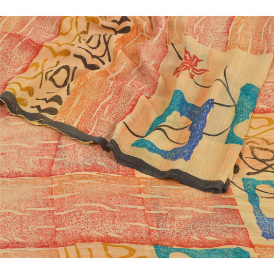 Sanskriti Vintage Peach Bollywood Printed Sari Pure Georgette Silk Sustainable Fabric Saree