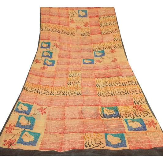 Sanskriti Vintage Peach Bollywood Printed Sari Pure Georgette Silk Sustainable Fabric Saree