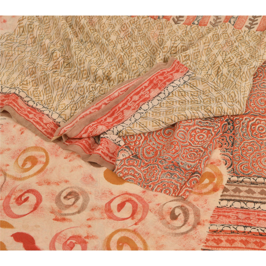 Sanskriti Vinatage Sanskriti Vintage Peach Sarees Pure Georgette Silk Printed Sari Craft Fabric