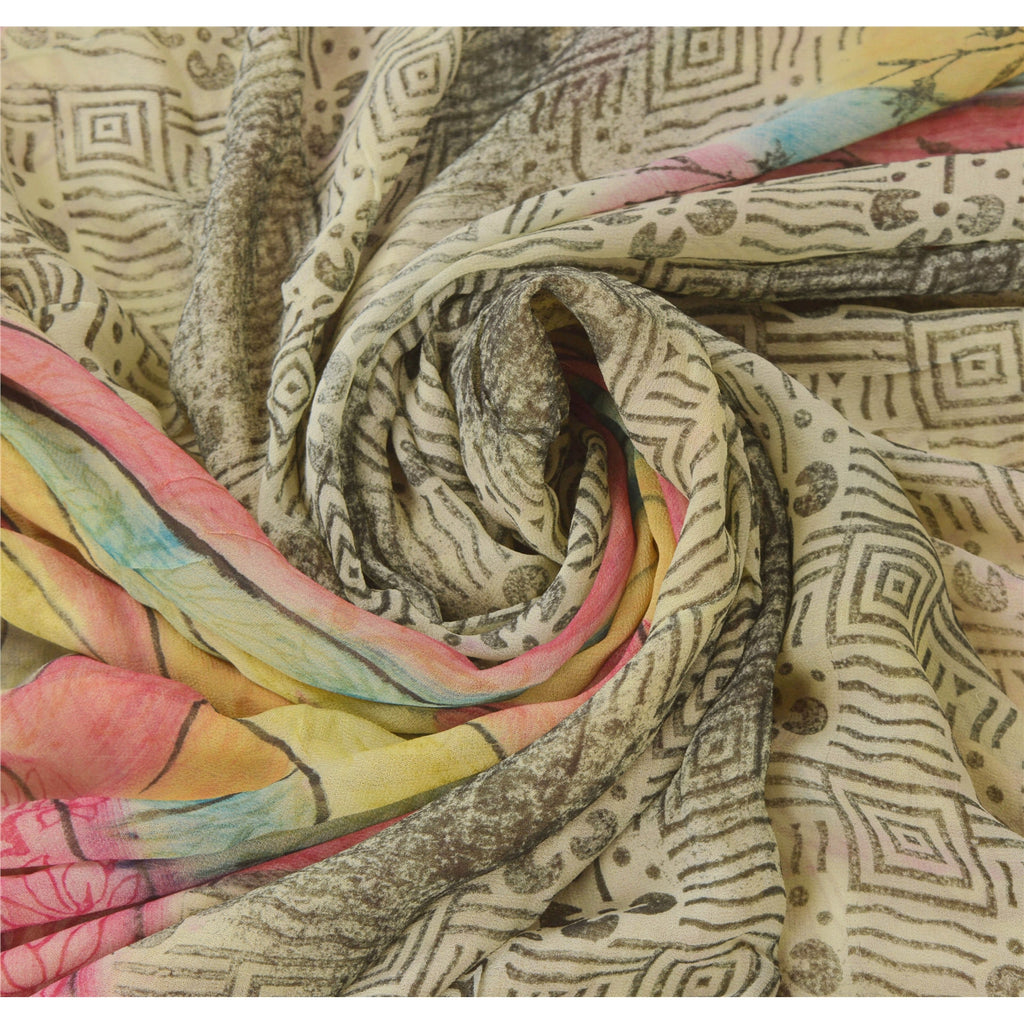 Sanskriti Vintage Grøn Sari Blend Georgette Trykt Sari 5Yd Håndværk Blødt Bæredygtigt Stoff