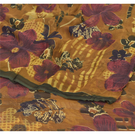 Sanskriti Vintage Brown Sarees Blend Georgette Printed Indian Sari Craft Sustainable Fabric