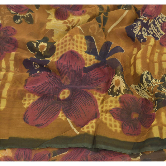 Sanskriti Vintage Brown Sarees Blend Georgette Printed Indian Sari Craft Sustainable Fabric