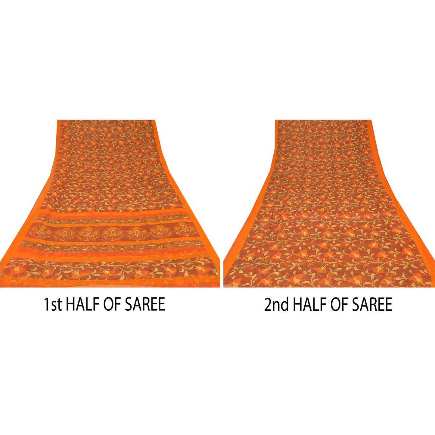 Sanskriti Vintage Brown Sarees Georgette Printed Indian Sari 5 Yard Craft Sustainable Fabric