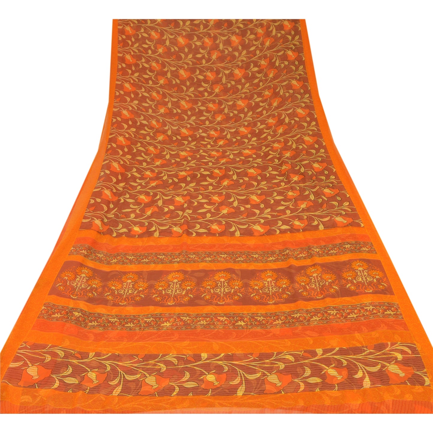 Sanskriti Vintage Brown Sarees Georgette Printed Indian Sari 5 Yard Craft Sustainable Fabric