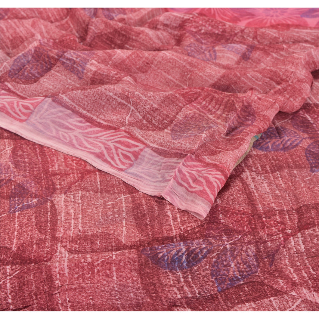 Sanskriti Vintage Indian Sari Purple Blend Georgette Printed Saree Craft Fabric