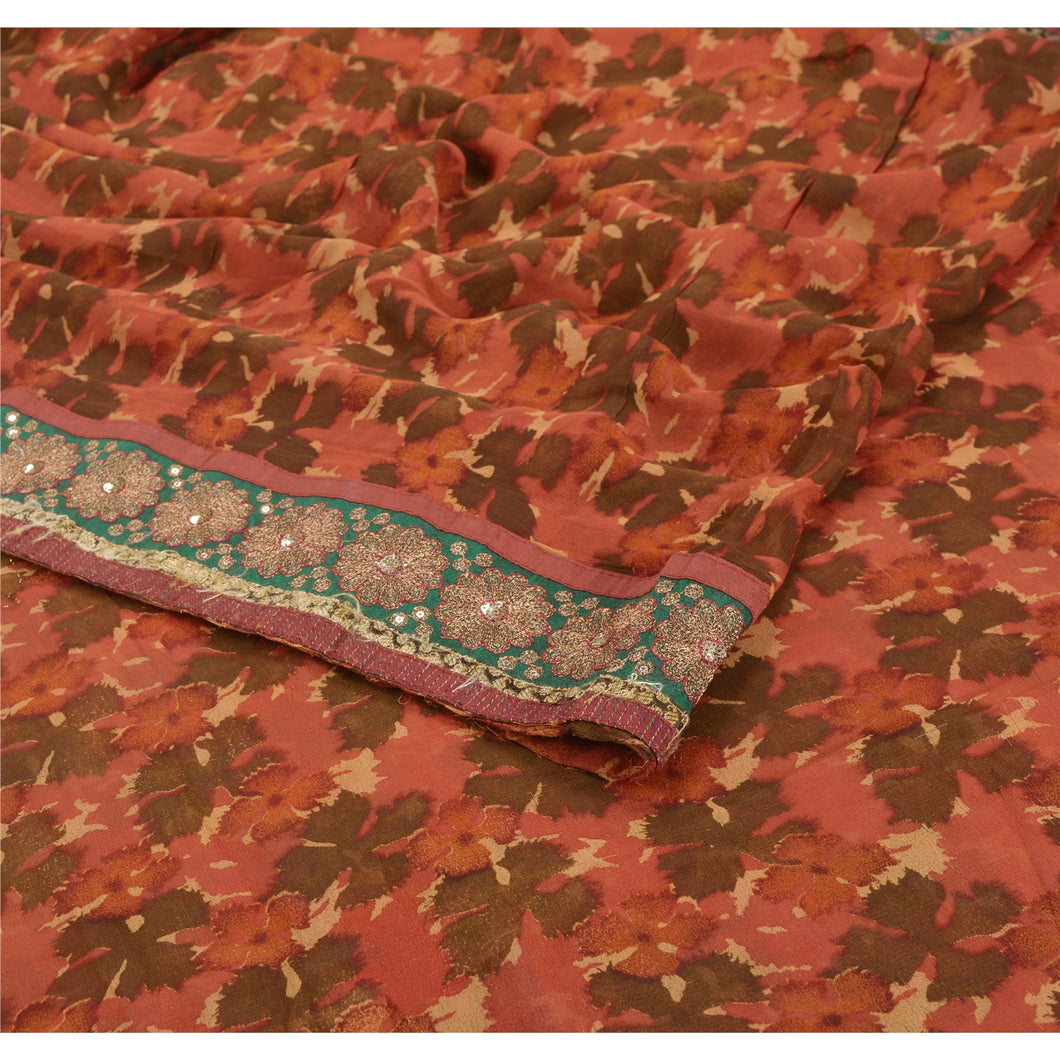 Sanskriti Vintage Orange Sarees Blend Georgette Printed Sari 5 YD Craft Fabric