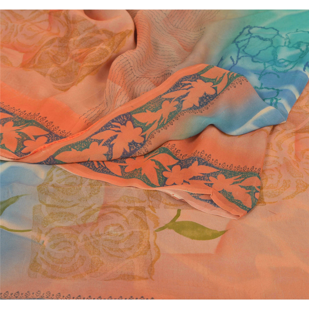 Sanskriti Vinatage Sanskriti Vintage Peach Saree Pure Georgette Silk Printed Sari 5 YD Craft Fabric