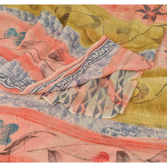 Sanskriti Vintage Red Saree Blend Georgette Printed Sari 5 Yard Craft Sustainable Fabric