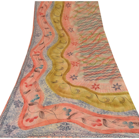 Sanskriti Vintage Red Saree Blend Georgette Printed Sari 5 Yard Craft Sustainable Fabric