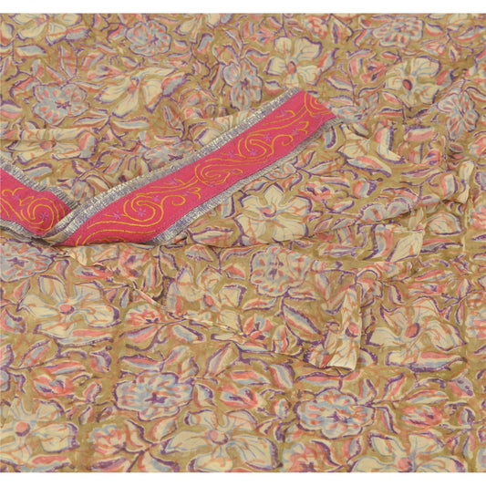 Sanskriti Vintage Indian Sari Green Blend Georgette Printed Craft Sustainable Fabric Sarees