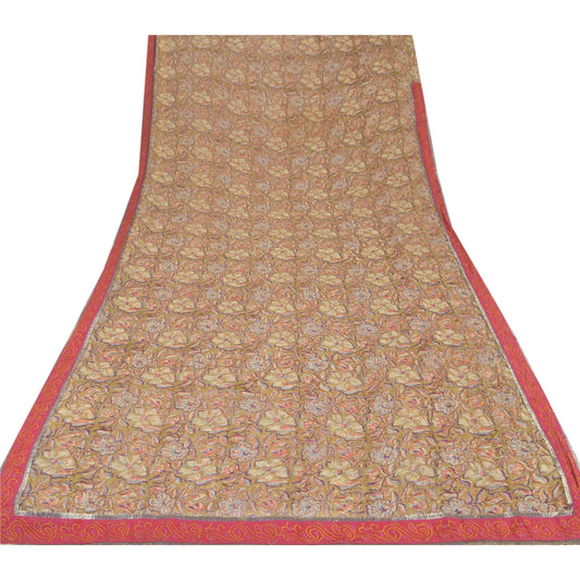 Sanskriti Vintage Indian Sari Green Blend Georgette Printed Craft Sustainable Fabric Sarees