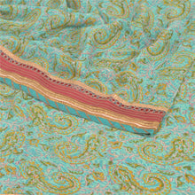 Load image into Gallery viewer, Sanskriti Vinatage Sanskriti Vintage Green Saree Blend Georgette Printed Sari 5 Yard Craft Fabric
