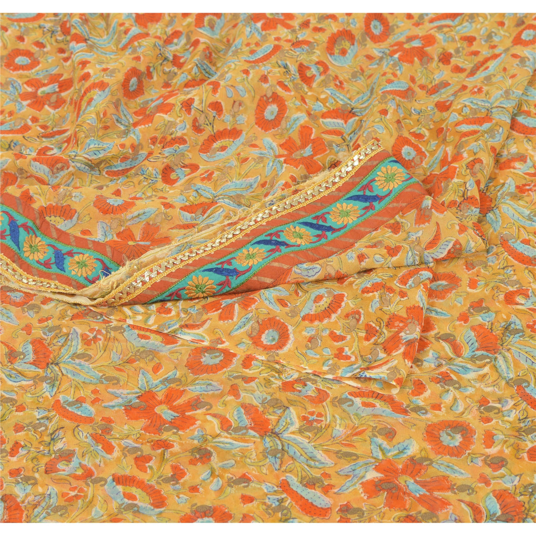 Sanskriti Vintage Mustard Sarees Blend Georgette Printed Sari Craft Decor Fabric