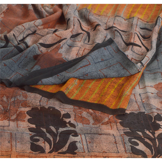 Sanskriti Vintage Designer Sarees Printed Blend Georgette Sari Craft 5 YD Sustainable Fabric